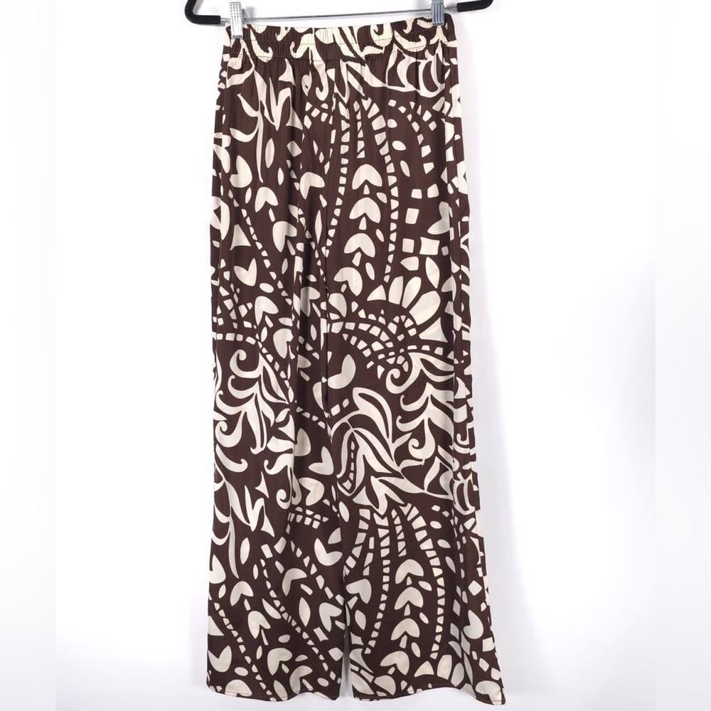 Joie Brown and Cream Patterned Silky Relaxed Straight Leg Pants Sz XS